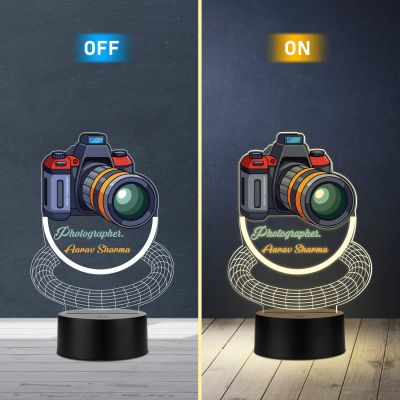 Personalized Photographer Camera 3D Illusion LED Lamp Gift for Photographer & Camera Man Photo Studio Desk Decor Lamp Warm White Light